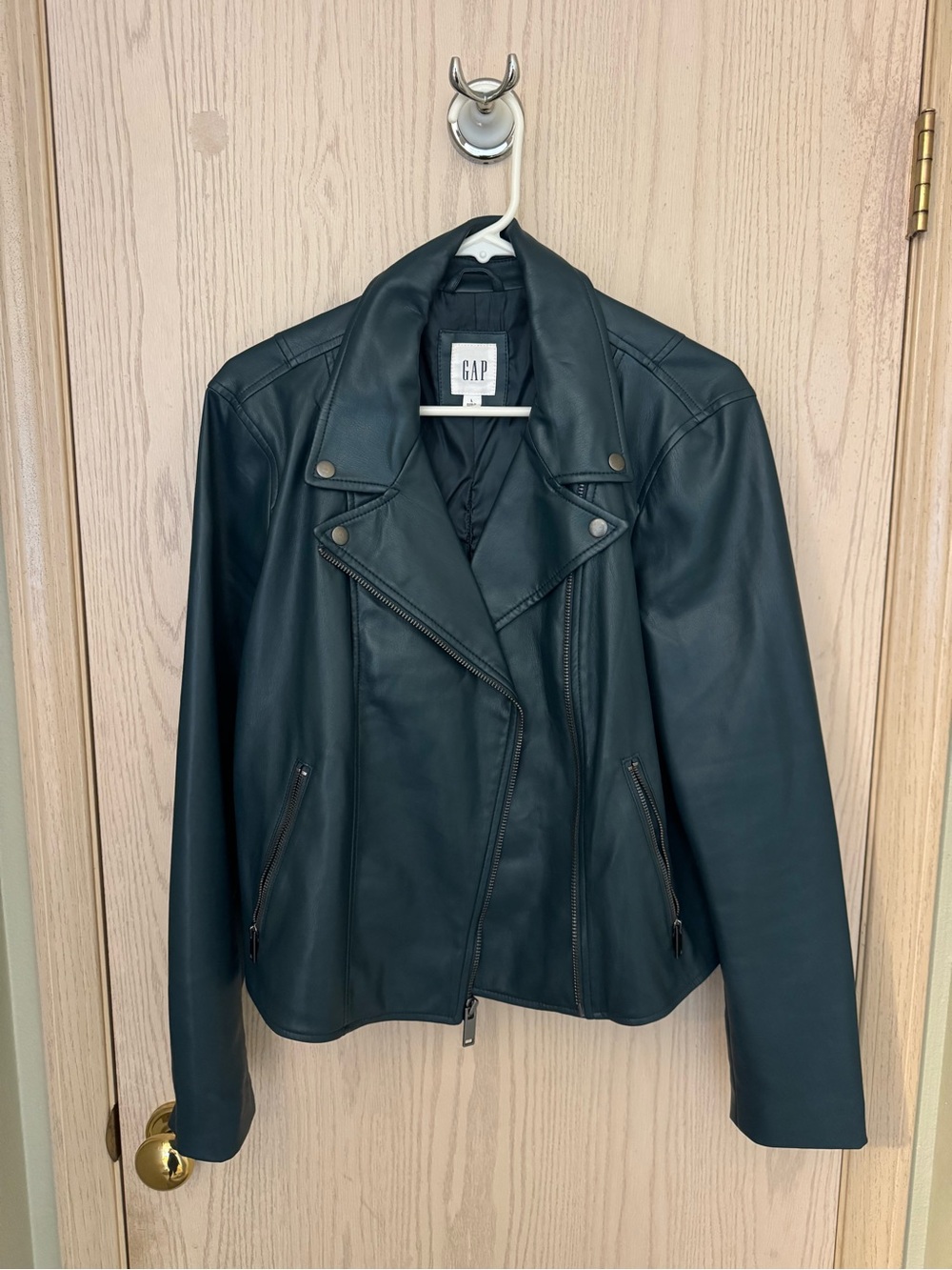 GAP Women's dark teal faux Leather Moto Jacket